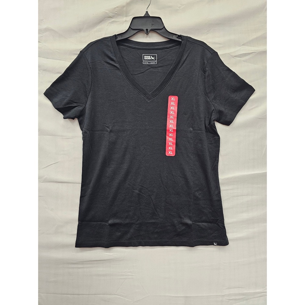 Eddie Bauer Womens V-Neck Tee Black Cotton Blend Relaxed Size XL